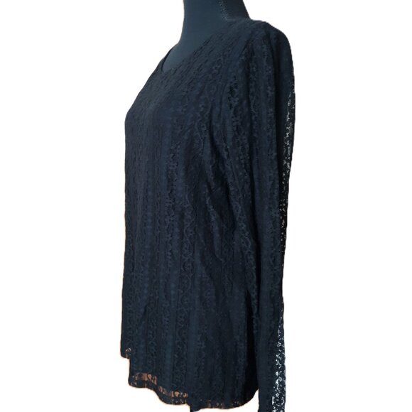 Chico's Black Lace Blouse Dressy Whimsygoth Long Sheer Lace Sleeves  Size Large - Picture 2 of 10